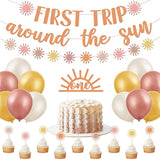 First Trip Around Sun Boho 1st Birthday Banner Girl Party Decor