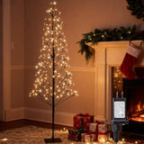 4.9 Ft Christmas Outdoor Artificial Tree With Lights - 216 Led Pre Lit Christmas Decoration Tree Lights With Timer,Includes 27 Led Flashing Bulb,For Holiday Displays (Warm White)