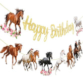 Horse Birthday Party Decorations Horse Happy Birthday Banner 2Pcs Horse Theme Decoration Horse Party Banner For Wild Horse Racing Party Supplies
