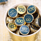 100Th Birthday Party Favor Stickers – 180 Navy Blue And Gold Foil Labels For Chocolate Kisses – Candy Decorations For 100Th Birthday Celebration