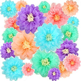 20 Pieces Large Colorful Tissue Paper Flower Decorations For Parties 3D Giant Tissue Paper Pom Pom Diy Craft Decoration For Wall Ceiling Wedding Mexican Birthday Backdrop Party(Vivid Color)