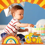 6 Pcs Here Comes The Son Baby Shower Decorations Retro Boho Party Centerpiece For Table Toppers Wooden Sunshine Baby Shower Decorations For Home Office Tier Tray Party Supplies(Blue)