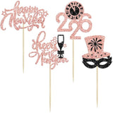 24Pc 2026 Happy New Year Cupcake Toppers Black Rose Gold Party Decor