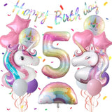 Unicorn 5th Birthday Decorations Purple Pink Balloon Set Rainbow Unicorn Number 5 Set