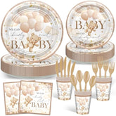 168 Pcs Bear Baby Shower Decorations Brown Bear Plates Napkins Tableware Set We Can Bearly Wait Baby Shower Supplies, Serves 24