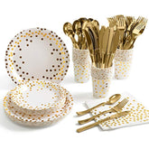 175 Piece Gold Party Supplies Set Serves 25 - Gold Paper Plates Napkins Cups With Gold Plastic Silverware Sets For Wedding Bridal Shower Baby Shower Holiday Parties