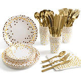 175 Piece Gold Party Supplies Set Serves 25 - Gold Paper Plates Napkins Cups With Gold Plastic Silverware Sets For Wedding Bridal Shower Baby Shower Holiday Parties