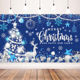 Christmas Party Decorations Christmas And Happy New Year Banner For Xmas New Years Eve Party Supplies, 71X43Inch (Blue Silver)