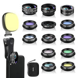 Phone Camera Lens Kit, 14 In 1 Lenses With Selfie Light For Iphone 14 13 12 11 Xs X Pro Samsung And Other Andriod Smartphone, Universal Clip On Wide Angle+Macro+ Fisheye Camera Lenses