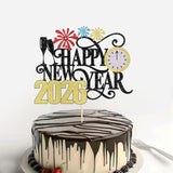 Happy New Year 2026 Cake Topper Winter Holiday Party Decor