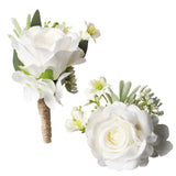 Wrist Corsage And Boutonniere Set Ivory White Corsage Wristlet For Wedding Artificial Flower Prom Party Decoration