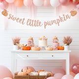 Sweet Little Pumpkin Banner, Autumn Baby Girl Birthday Party Banner, Halloween Thanksgiving Baby Shower Decoration, A Little Pumpkin Is On The Way Decor Rose Gold Glitter