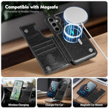 Compatible With Magsafe For Samsung Galaxy S25 Wallet Case With Card Holder,Women Men Phone Case Pu Leather Kickstand Flip Protective Cover Credit Card Slots,For Galaxy S25 6.2",Black