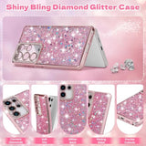 Case For Samsung Galaxy S25 Ultra,Glitter Crystal Diamond Rhinestone Sequin Shiny Bling Sparkly Glossy Luxury Electroplated,Aesthetic Cute Full Protection For Samsung Galaxy S25 Ultra,Pink