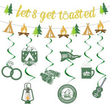 10Pcs Camp Bachelorette Decorations, "Let's Get Toasted" Banner & Hanging Swirls