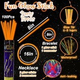 100 Pcs 8 Inch Orange Glow Sticks for Parties, Necklaces, and Bracelets