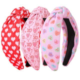 3Pcs Valentine'S Day Headbands For Women, Heart Love Holiday Knotted Hair Hoops, Festive Gift Hair Accessory (Pink)