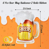 Beer Mug Cheers Balloons, 28 Inch Large Beer Cup Foil Balloons, 6 Pcs Beer Mylar Helium Balloons For Birthday Bachelorate Beer Themed Party Decoration