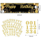 Personalized Birthday Banner, Custom Name & Age Stickers for Indoor/Outdoor Parties (Black & Gold)