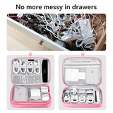 Cable Organizer Bag, Large Charger Cord Travel Case For Electronics & Tech Accessories (Large, Light Grey)