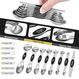 16 Pieces Measuring Cups And Magnetic Measuring Spoons Set Stainless Steel,8 Measure Cups With Silicone Handle And 7 Double Sided Magnetic Measure Spoons & 1 Leveler