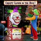 4FT Halloween Inflatables Clown Box with Bright LED Lights, Vivid Design Creepy Halloween Decorations Outdoor Spooky Blow Ups Yard Decoration blowups for Indoor Holiday Party Lawn