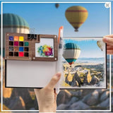 Mini Watercolor Paint Set Of 28Pcs, 15 Grid Wooden Palettes Pocket Watercolor Kit With Paint, Brush, Sketchbook & Copper Clip, Watercolor Travel Kit For Kids Adults Beginners(15 Grid Wood)