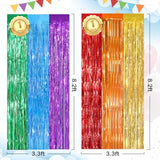 Rainbow Fringe Curtain 2Pack 3.3x8.3ft Foil Backdrop Streamers for Party Decor