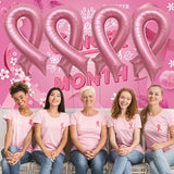 Breast Cancer Awareness Balloons 42" Pink Ribbon Foil Balloons, Fight Awareness Cheer Balloons, Hospital Nurse Day Party Decoration Balloons Accessories Campaign Support 4Pcs