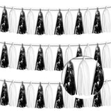 3P Black White Foil Fringe Tassel Banner Metallic Tinsel Streamer Garland Wall Curtain Backdrop For Parade Floats, Graduation, Halloween, Christmas, Father'S Day Party Decorations