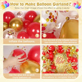 153Pcs Red And Gold Balloons Garland Arch Kit With Stars - 22 18 12 10 5 Inch Different Size Red Metallic Gold Confetti Latex Balloon For Birthday Valentine'S Day Wedding Party Decorations