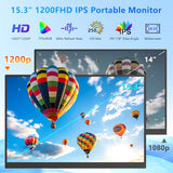 15.3-Inch Portable Monitor With A Full Hd 1200P Ips Display, Featuring Usb-C And Mini Hdmi Ports; Ideal As A Second Screen For Laptops, Desktops, Macs, Mobile Phones, Xbox And Ps5Built-In Speakers