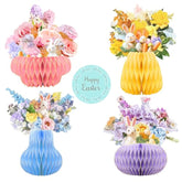 Easter Party Decorations,Paper Honeycomb Vase With Bouquet Print Card,Glitter Edge,Easter Bunny Eggs Decor,For Table Centerpieces Home Decoration