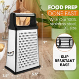 Professional Cheese Grater - Stainless Steel, Xl Size, 4 Sides - Perfect Box Grater For Parmesan Cheese, Vegetables, Ginger - Dishwasher Safe - Black
