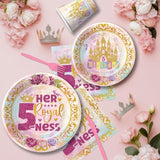 Princess 5Th Birthday Party Decorations Tableware Girl, Pink And Gold Princess Theme Her Royal 5Ness Birthday Party Supplies, Disposable Paper Plate, Cup, Napkin, Cutlery, Serves 24