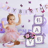 Purple Butterfly Floral Baby Shower Boxes 4 Centerpiece Boxes for Gender Reveal Birthday