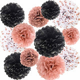Rose Gold and Black Tissue Paper Pom Poms Party Decorations Flowers Pink Wall Hanging Décor Supplies Birthday Bridal Baby Shower Wedding Graduation