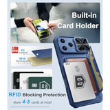 For Iphone 17 Pro Max Case Wallet With Screen Protector (Tempered Glass), Slide Camera Cover, Military Grade Drop, Card Holder (4-5 Cards), Heavy Duty Men Women Case For Iphone 17 Pro Max, Blue