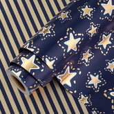 Reversible Gift Wrapping Paper Mini Roll, 17 Inches X 32.8 Feet Bright Colored Thick All Occasion Packing Paper For Birthday Wedding Holiday Party - Gold Stars/Dark Blue Sky/Stripes Design