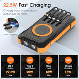 Power Bank Solar Charger,49800Mah Wireless Portable Charger With 4 Built-In Cables,22.5W Fast Charging Battery Pack Usb-C In/Output Pd+Qc3.0 Portable Power Bank For All Cell Phones