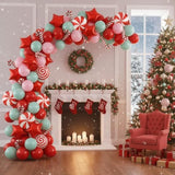 Christmas Balloons Set Pink Green Red Windmill Canes Foil Balloons For Merry Christmas Holiday Woodland Winter New Year Party Decorations