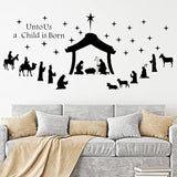 Large Christmas Nativity Scene Wall Decor Stickers Nativity Vinyl Wall Decal Christmas Decorations Religious Wall Murals Modern For Xmas Room Decor, Black (Unto Us A Child Is Born)