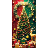Red Green Christmas Door Cover Tree Elk Banner 3x6 Ft Party Decoration