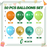 Dinosaur Balloons, 12 Inch Dark Green Teal And Orange Balloons, Metallic Gold Fruit Green Gold Confetti Balloon With Ribbons For Boys Baby Shower Jungle Safari Birthday Party Decorations