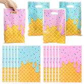 Ice Cream Party Favor Bags - 50Pcs Plastic Sweet Candy Goodie Treat Gift Bag With Handles Cute Summer Ice Cream Theme Birthday Party Supplies Baby Shower Wedding Decor