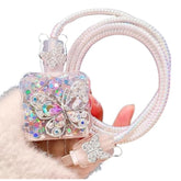 Compatible With Iphone 18W/20W Charger Cover,Glitter Cute 3D Butterfly Design,Diy Soft Charger Cord Protector Color Diamond Cable Saver For Iphone 13 14 15 16 Pro Max Charger Adapter