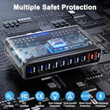 Usb C Charger Station 800W Gan Usb C Charging Block, 10-Port Fast Charger Hub With Multiple Power Outputs, Compatible With Laptop, Macbook, Ipad, Iphone 16/17/15/14/13/Pro Max, Samsung Galaxy S24 S23