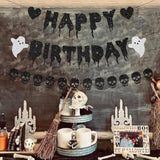 Black Glitter Halloween Birthday Banner Skull Heart Garland Party Decoration