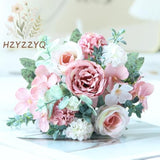 8 Pack Artificial Peony Flowers, Silk Peonies Flowers Fake Peonies Artificial Flowers Peonies Hydrangea Bouquet For Centerpiece Table Wedding Party Home Decor (8, Pink + White)