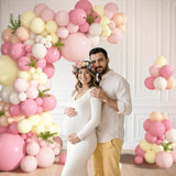 Pink And Yellow Balloons Arch Kit, 152 Pcs Pastel Light Pink Yellow Sand White Apricot Balloon For Birthday Baby Bridal Shower Wedding Bee Bear Themed Groovy Easter Party Decorations
